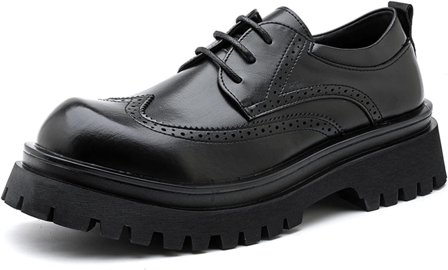 

Мужские кожаные туфли оксфорды с перфорацией и шнуровкой, на платформе с массивной рифленой подошвой, противоскользящие, в винтажном стиле для повседневной носки, бизнеса и офисной работы Tixewsjh, черный