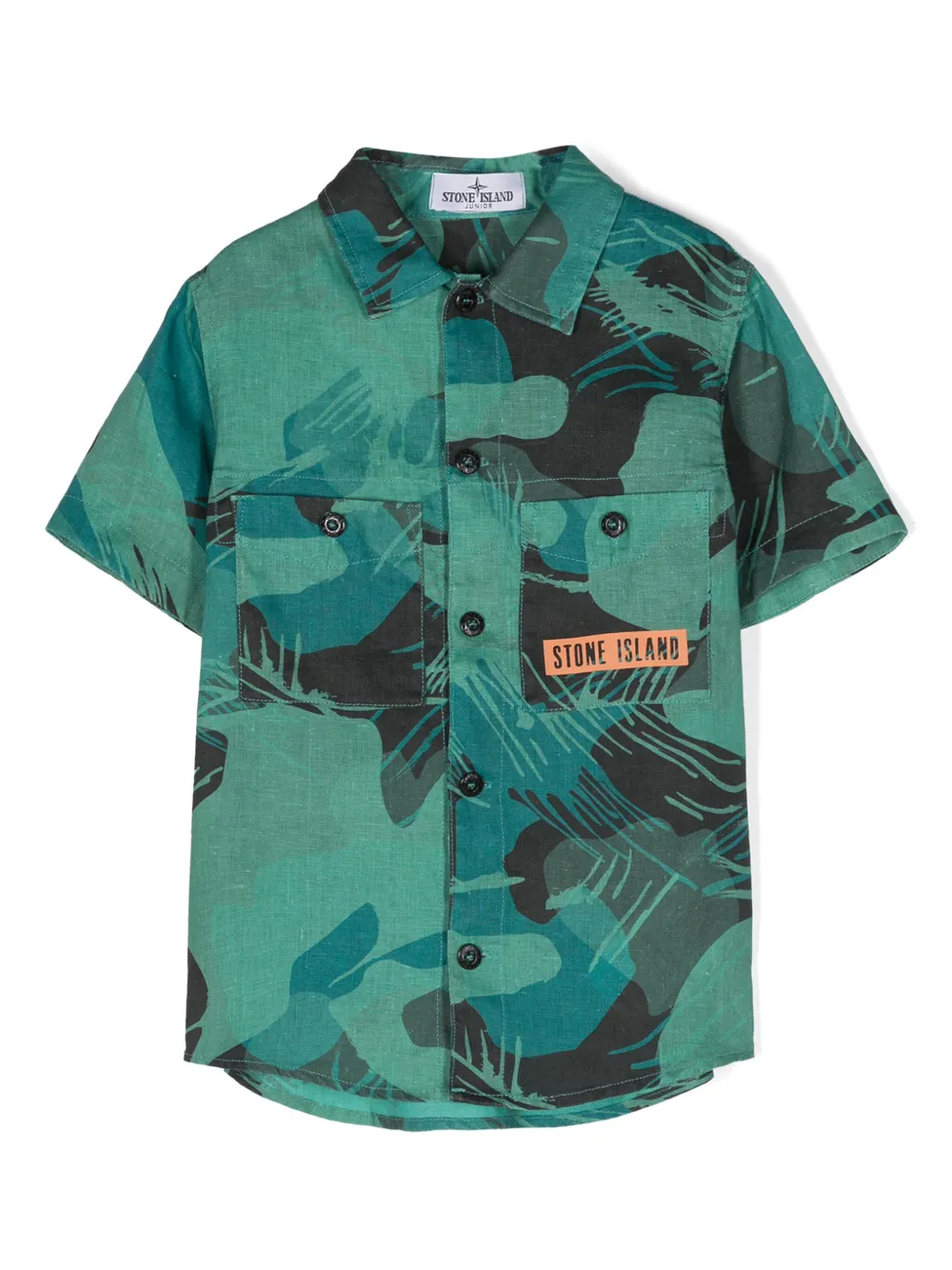 

Льняная рубашка с абстрактным принтом Stone Island Junior, зеленый