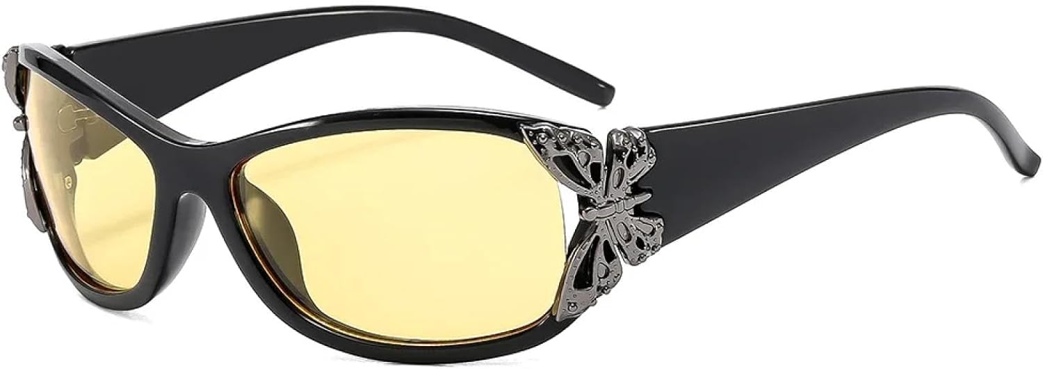

Солнцезащитные очки-бабочки в крупной оправе для женщин и мужчин, роскошные винтажные солнцезащитные очки в стиле панк с защитой от УФ-излучения UV400 TYUVIVO, Black Yellow