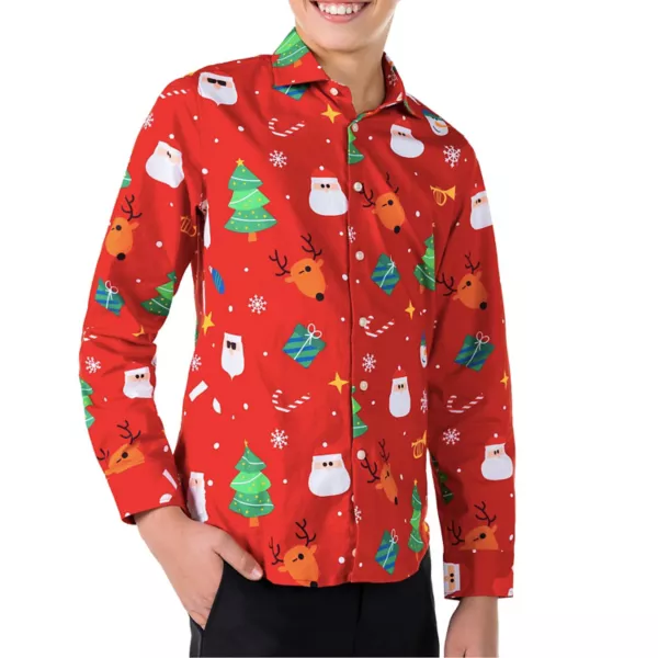 

Мальчиковая рождественская рубашка с длинным рукавом 10-16 лет Opposuits, красный