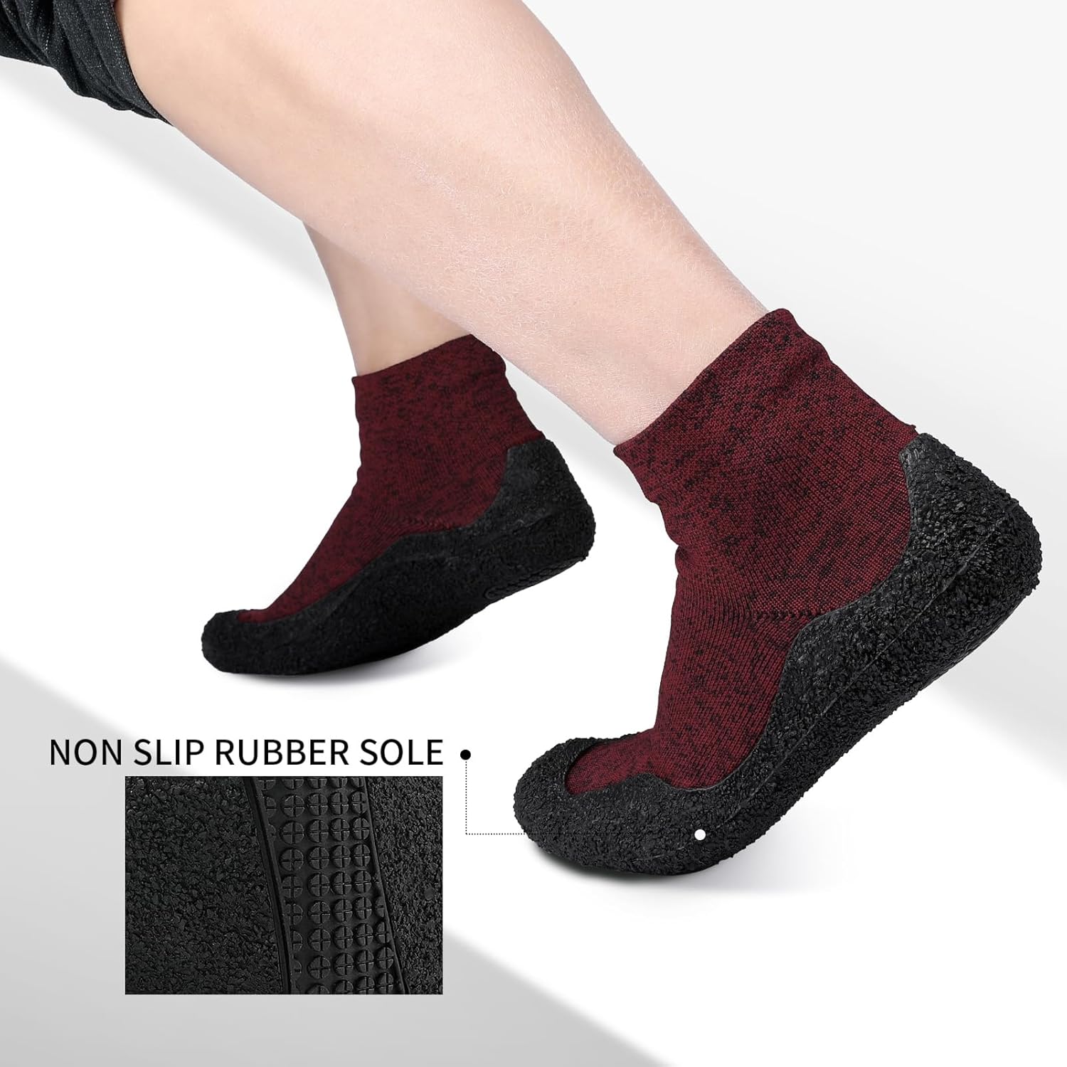 Мужские и женские носочные кроссовки Минималистичные кроссовки с нулевым падением, для ходьбы, удобные, легкие, ультрапортативные, противоскользящие, многофункциональные для фитнеса, тренировок и йоги Luswin, черный/красный — фото 3
