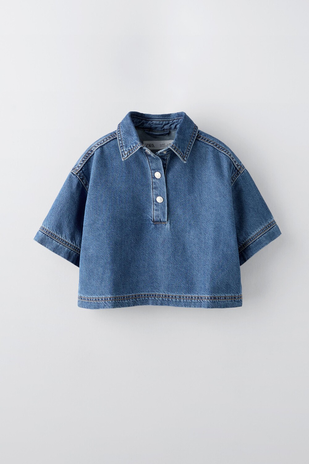 

Укороченная джинсовая рубашка ZARA, синий