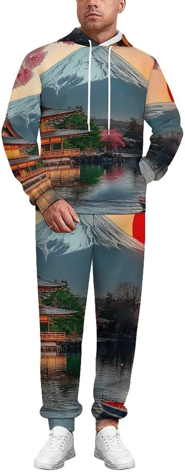 Мужской спортивный костюм с принтом Fuji Cherry, 2 предмета, худи и брюки, Style