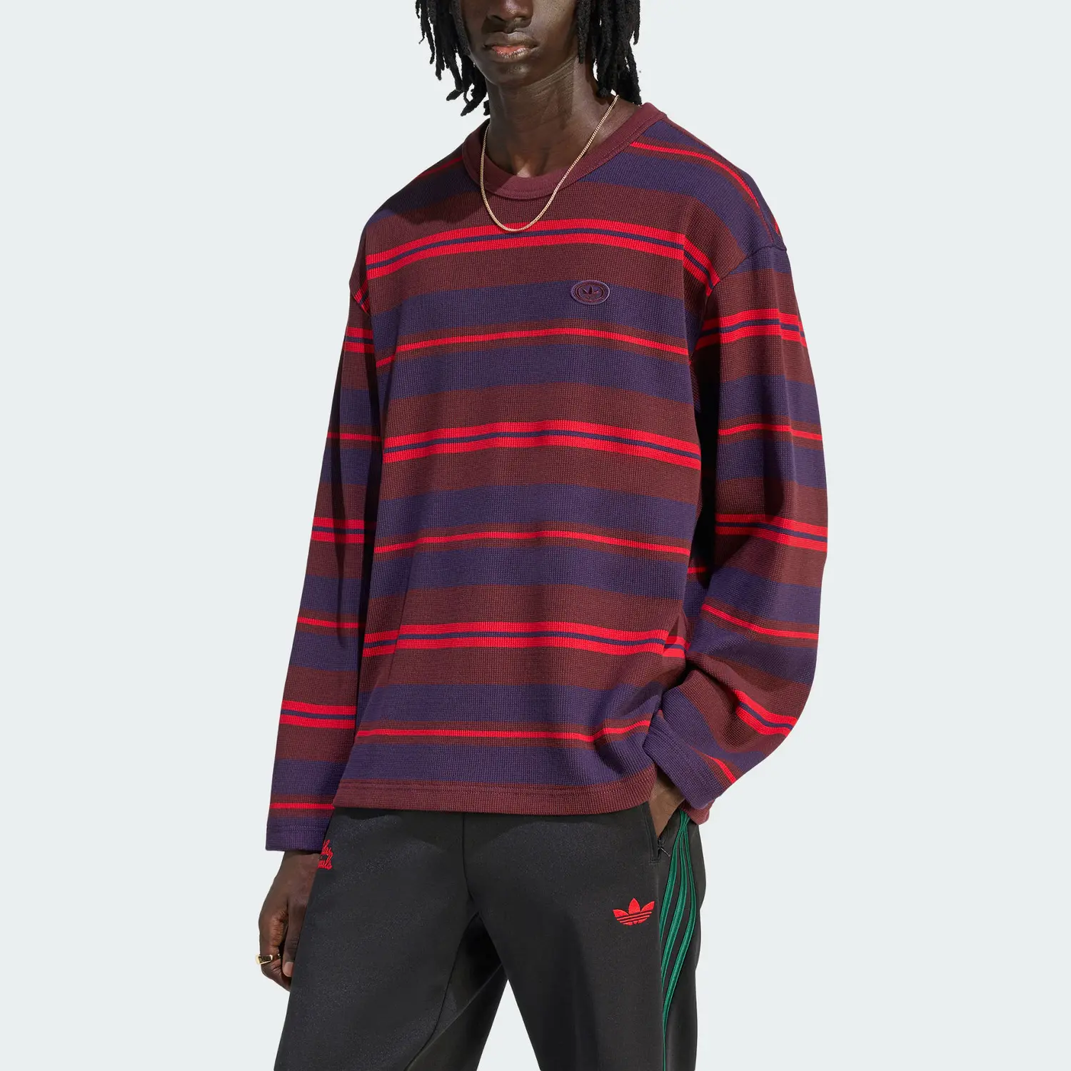 FW25 90S альтернативная полоска вафля футболка мужская Adidas Originals, красный — фото 4