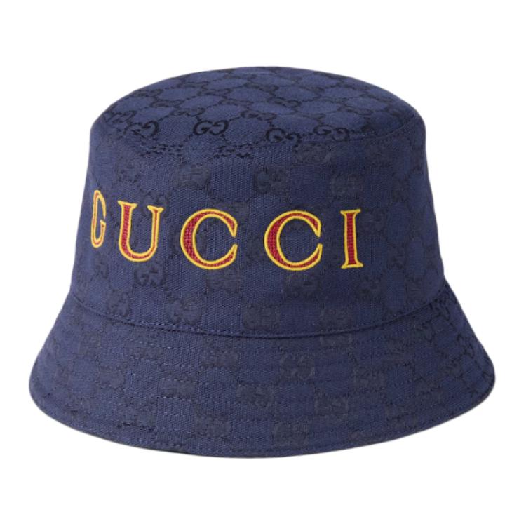 

GUCCI Хлопковая джинсовая жаккардовая шляпа-ведро, Blue