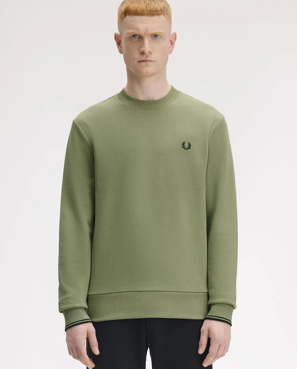 

Мужская толстовка с круглым вырезом и отделкой в виде двух полос Fred Perry, зеленый