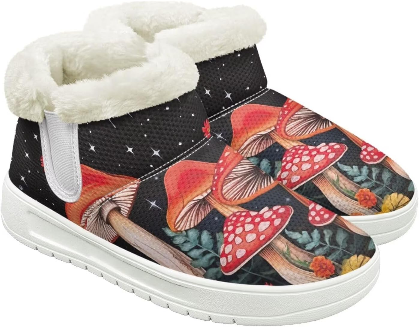 

Женские пушистые зимние ботинки для снега для женщин и мужчин, удобные ботильоны на липучке, теплые мягкие ботинки с тянущейся манжетой Cugasmaru, Mushroom