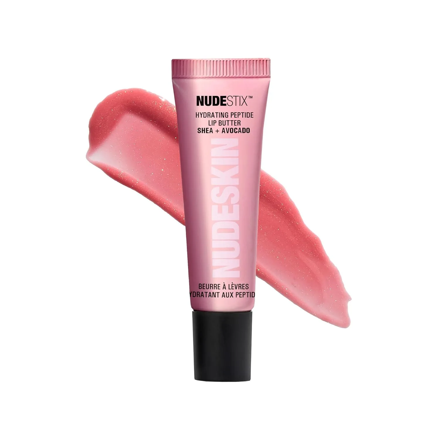 Nudestix Hydrating Peptide Lip Butter - блестящий бальзам для губ с авокадо, маслом ши и 2% пептидами для увлажнения и объема, rose sparkle