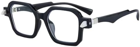 

Ретро-очки квадратной формы для женщин, модные, двухцветные, с защитой от УФ-излучения UV400; мужские солнцезащитные очки в стиле панк с многоугольными заклепками MTZJH, Black Clear