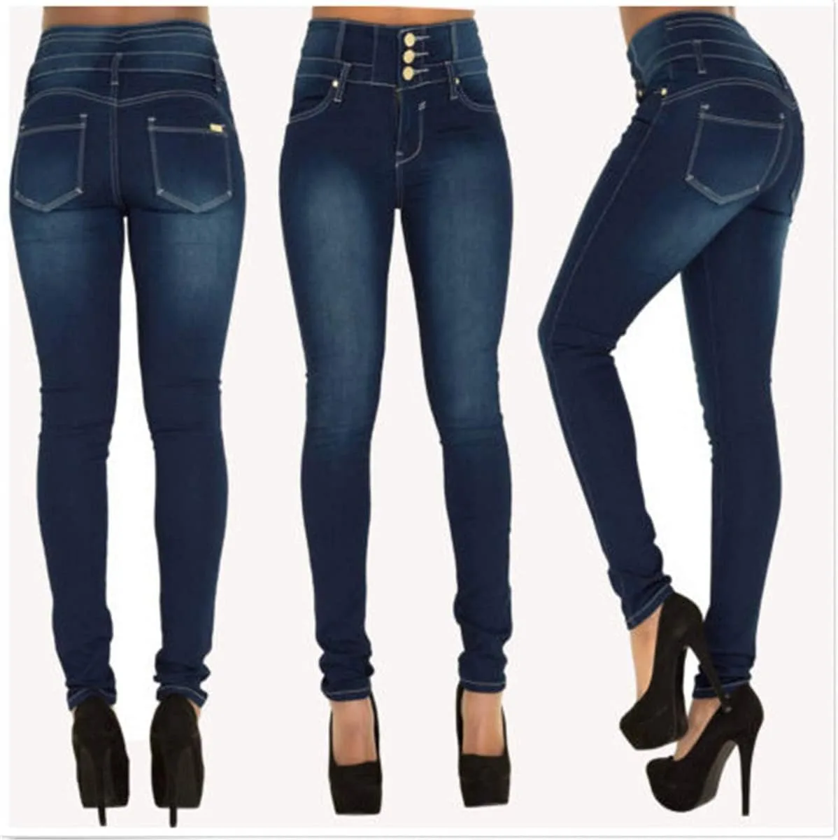 Andongnywell женские джинсы high-rise slim-fit stretch plus size — фото 4
