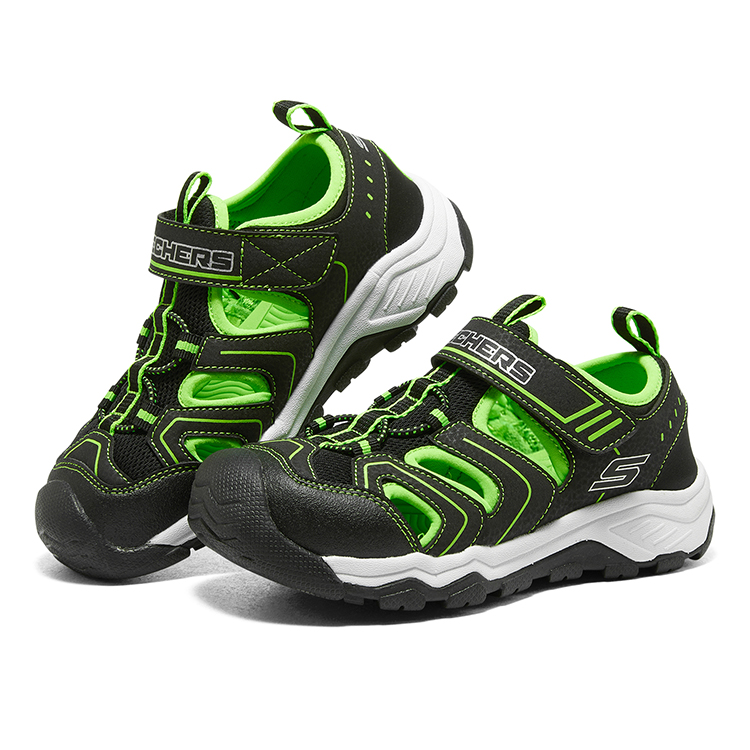 Износостойкие дышащие детские сандалии Black Green Teenagers Skechers, черный/лимонный (носки) — фото 3