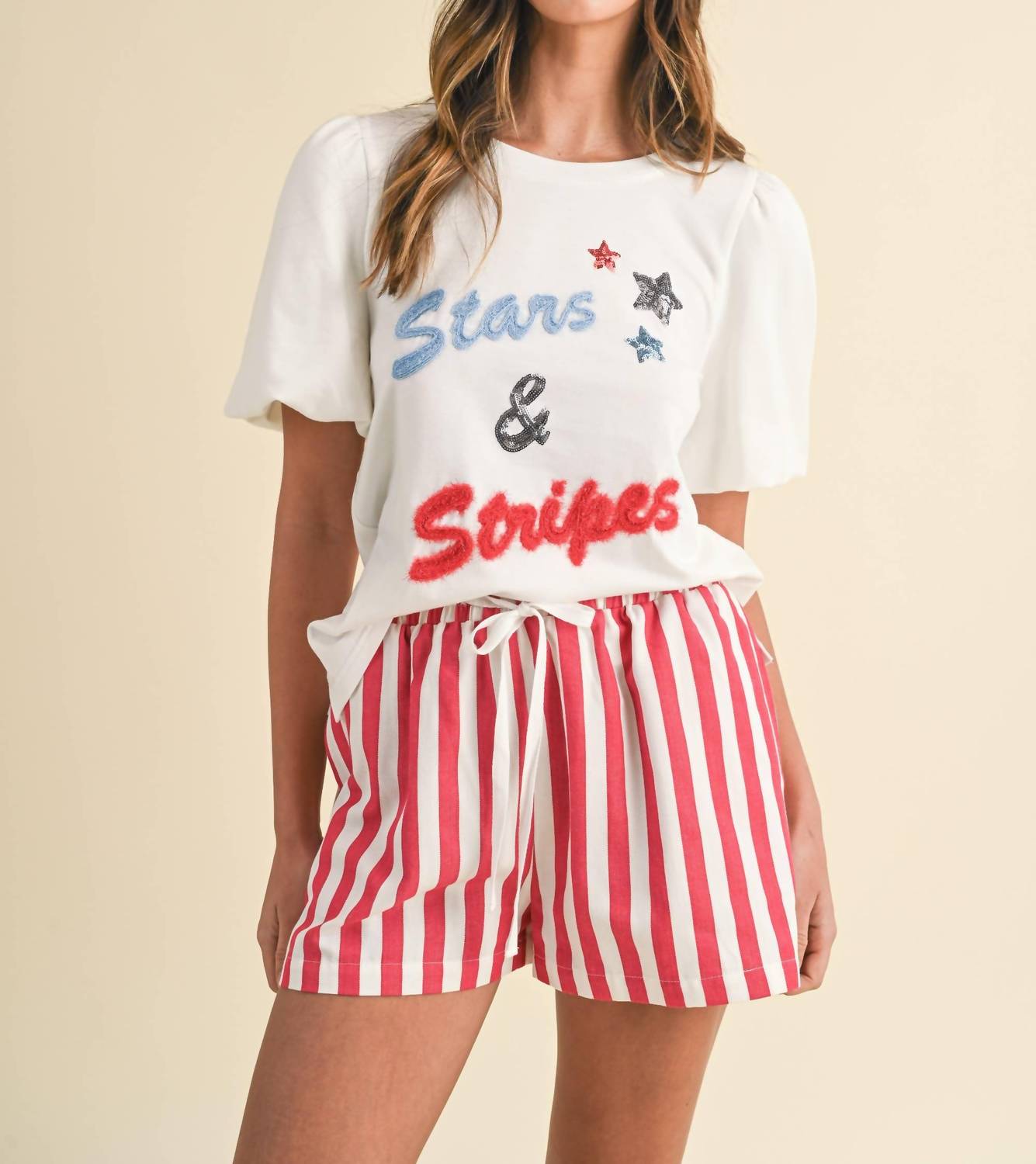 

Футболка со звездами и полосками цвета слоновой кости AnnieWear