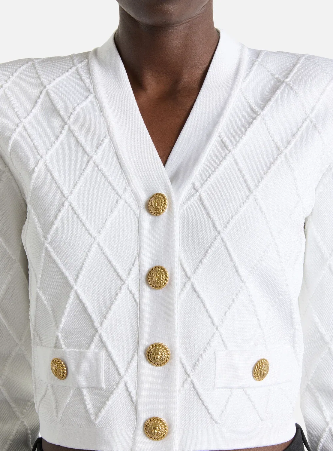 Укороченный вязаный кардиган Balmain, белый — фото 4
