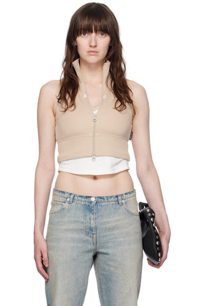 

Бежевая укороченная спортивная толстовка Courrèges