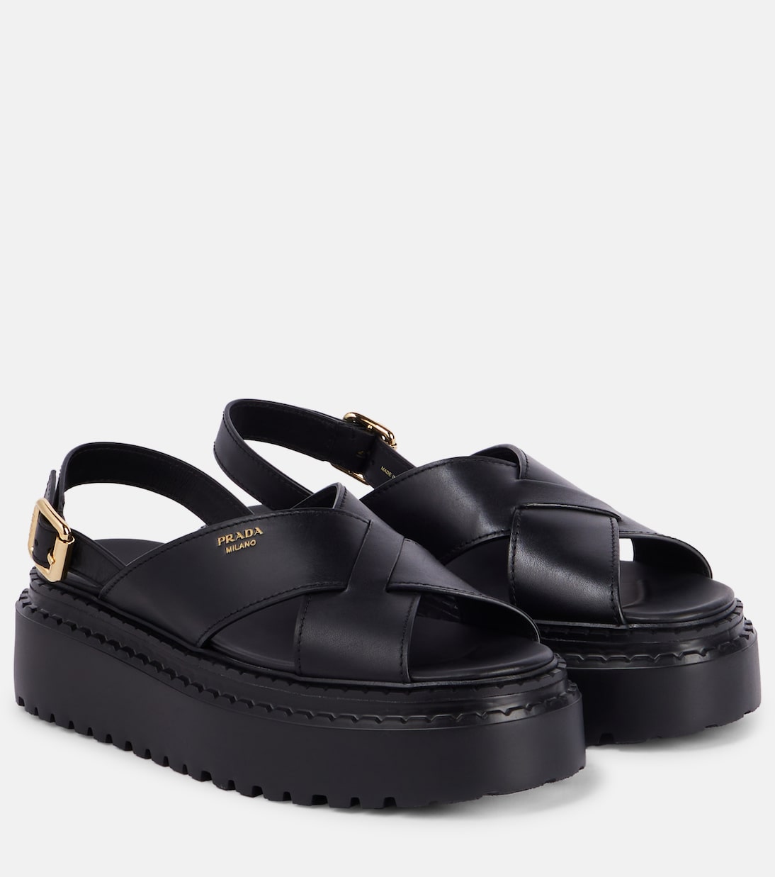 Кожаные сандалии на платформе Prada, черный
