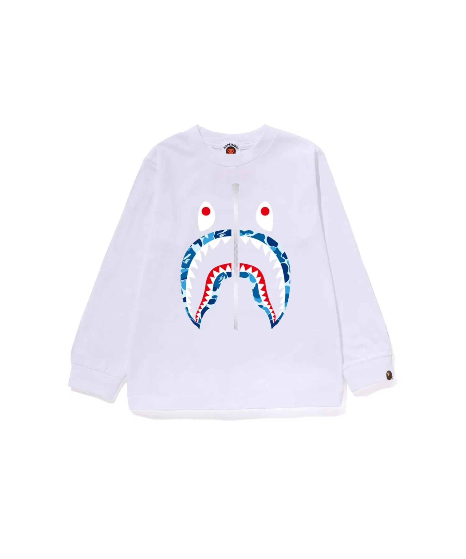 Детская футболка A BATHING APE ABC CAMO SHARK с принтом ABC CAMO белая с синим