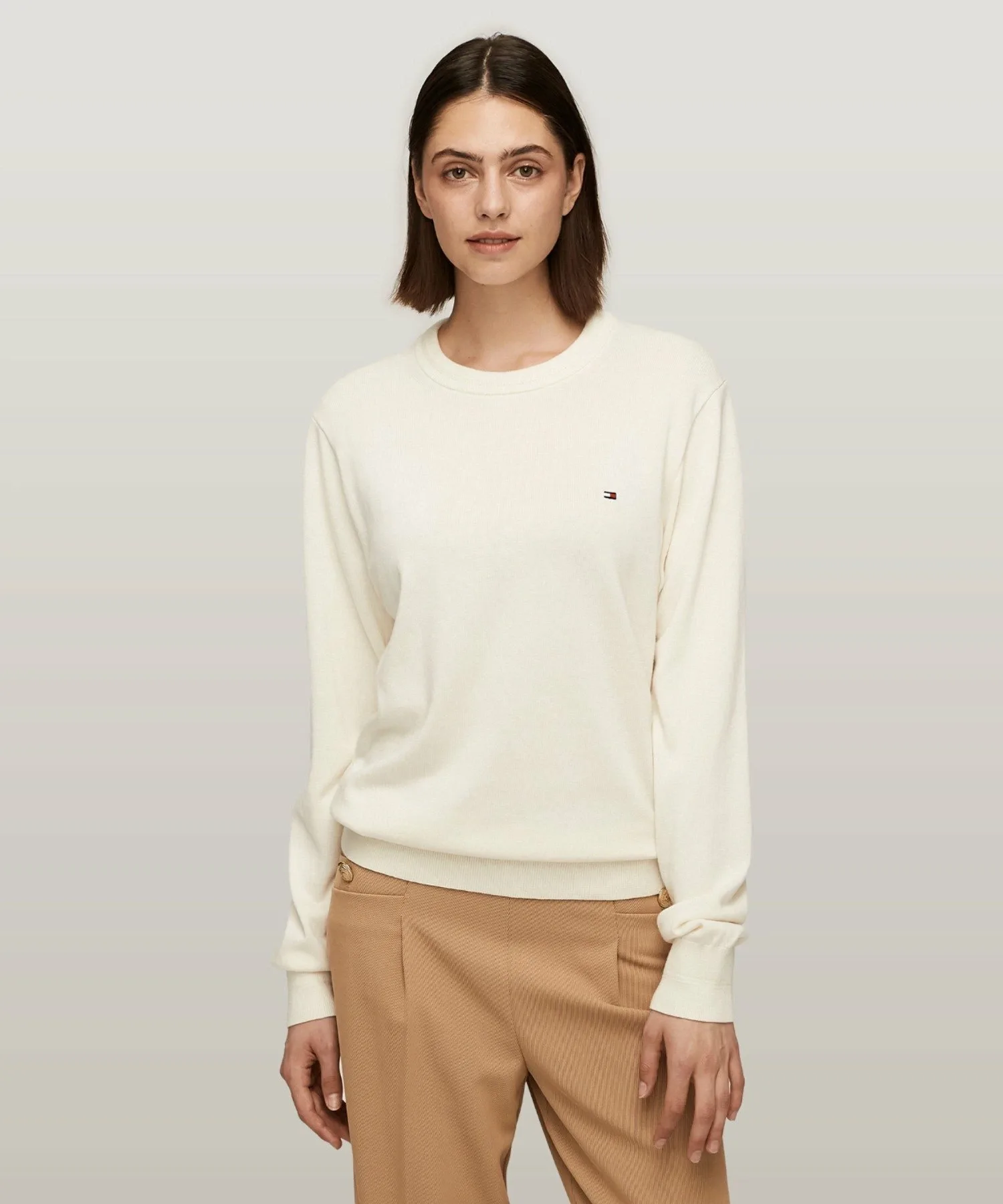 Вязаный свитер с круглым вырезом из смеси хлопка и шелка TOMMY HILFIGER, White YBI