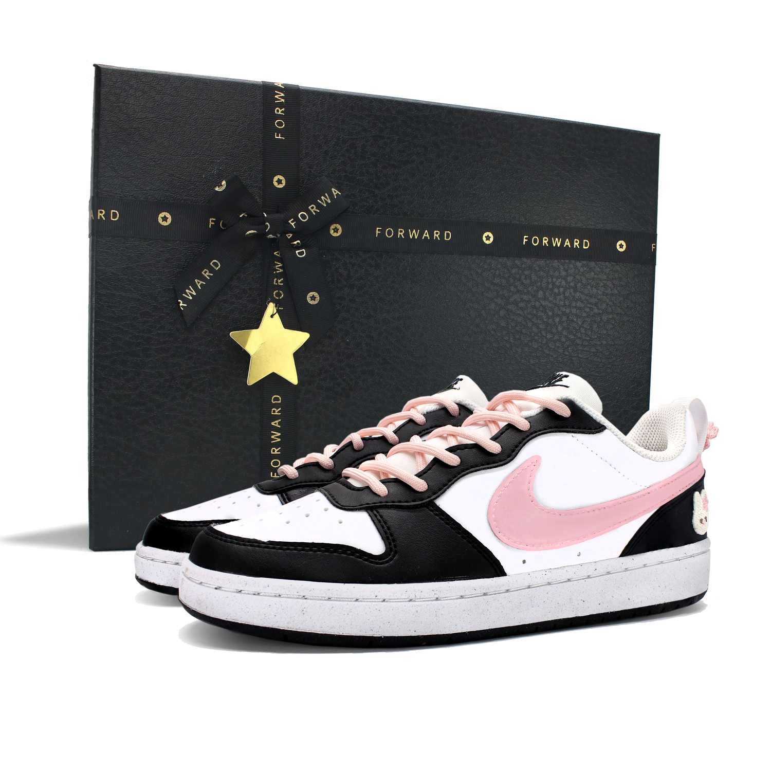 

Nike Court Borough нескользящие износостойкие низкие детские скейтбординг кроссовки Pink White Black для подростков