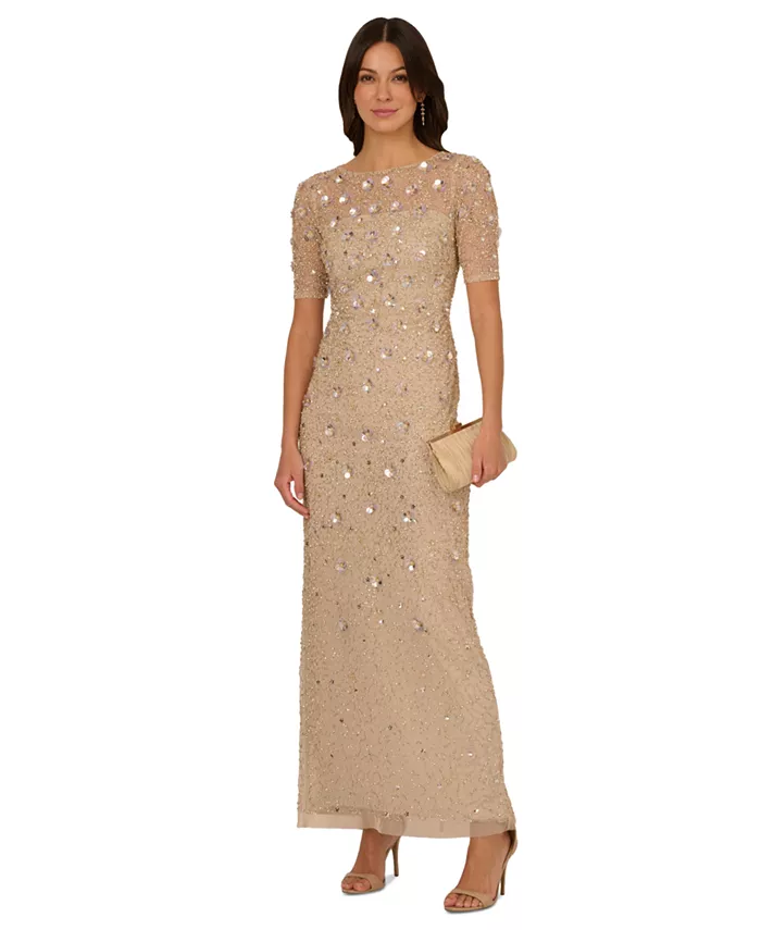 

Миниатюрное платье с 3D-цветочным декором Adrianna Papell, коричневый/бежевый