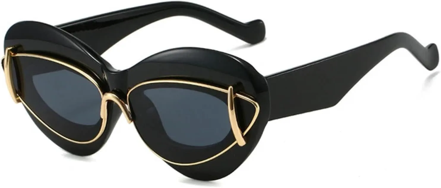 

Ретро-солнцезащитные очки «кошачий глаз» большого размера для женщин и мужчин, модные, с уникальными линзами, защита от УФ-излучения UV400 TVTBBVV, Black Grey