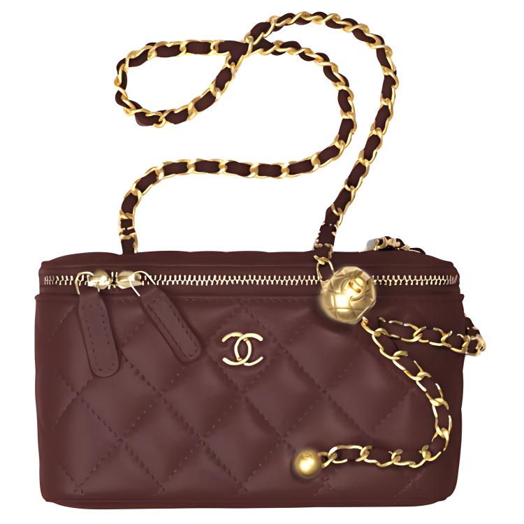 

CHANEL Сумка через плечо Little Golden Ball из овчины, женская, бордового цвета