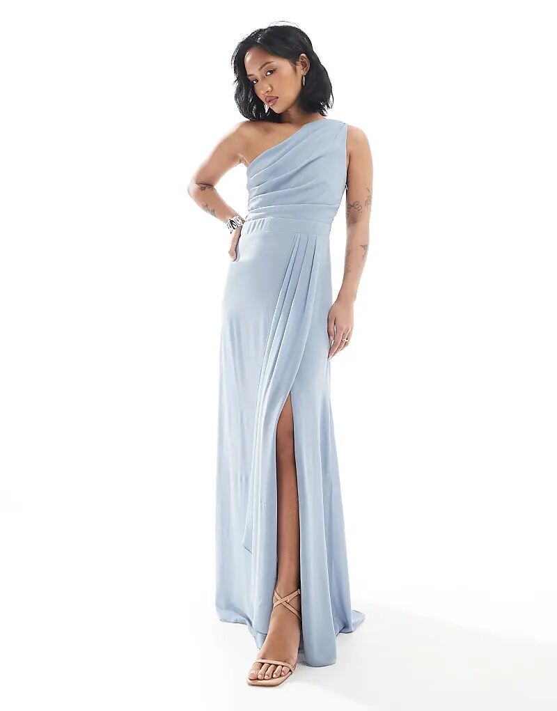 

Платье макси из шифона TFNC Petite Bridesmaid с юбкой-халатом пыльно-синего цвета