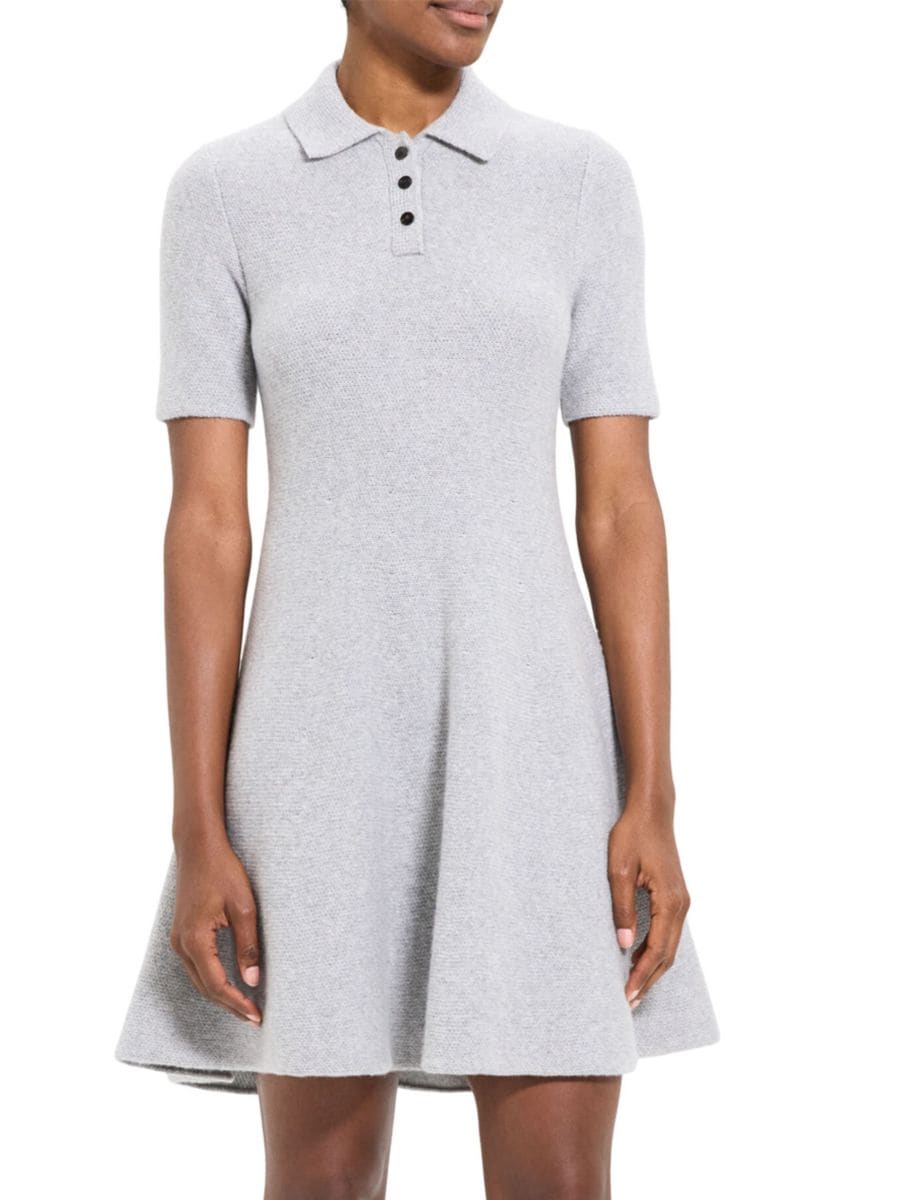 

Мини-платье-поло из фетровой шерсти и кашемира Theory, цвет Light Heather Grey
