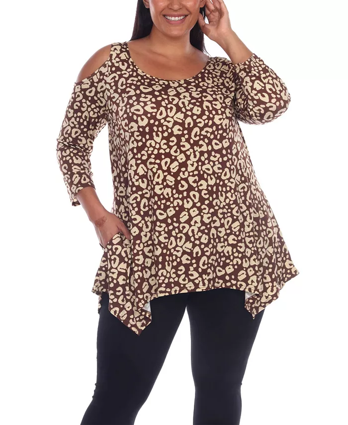 

Туника с открытыми плечами в леопардовом принте plus size White Mark, мультиколор