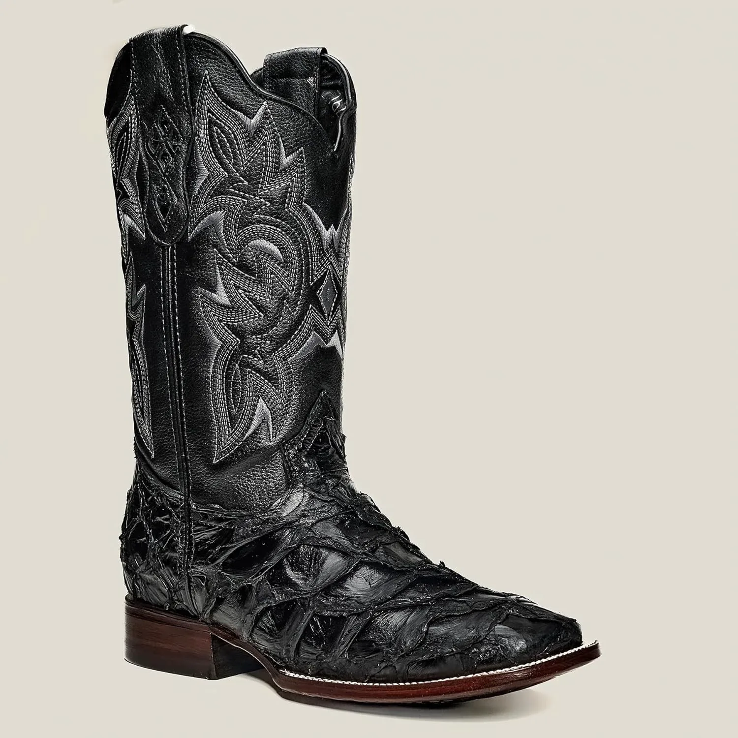 Мужские ботинки Rodeo Cartie из натуральной кожи экзотической рыбы пиарауку с квадратным носком - черные Generic, черный — фото 3