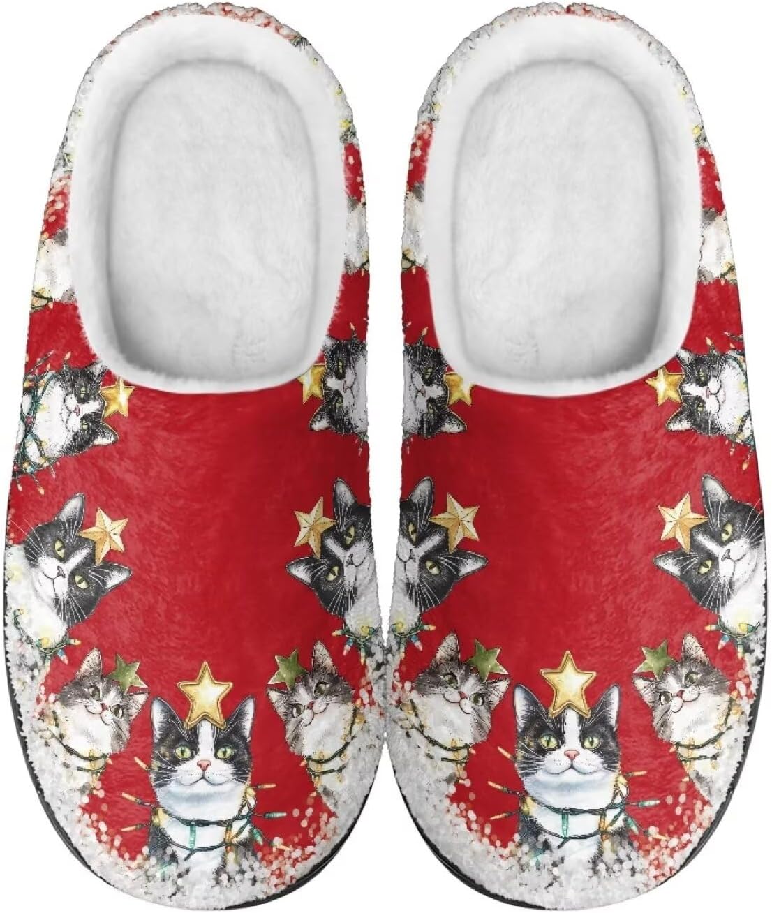 

Мужские и женские плюшевые тапочки, фланелевые теплые мягкие уютные тапочки, домашняя обувь для спальни/улицы, размеры 3-15 Zcfygdx, Christmas Kitten Star Pattern Print