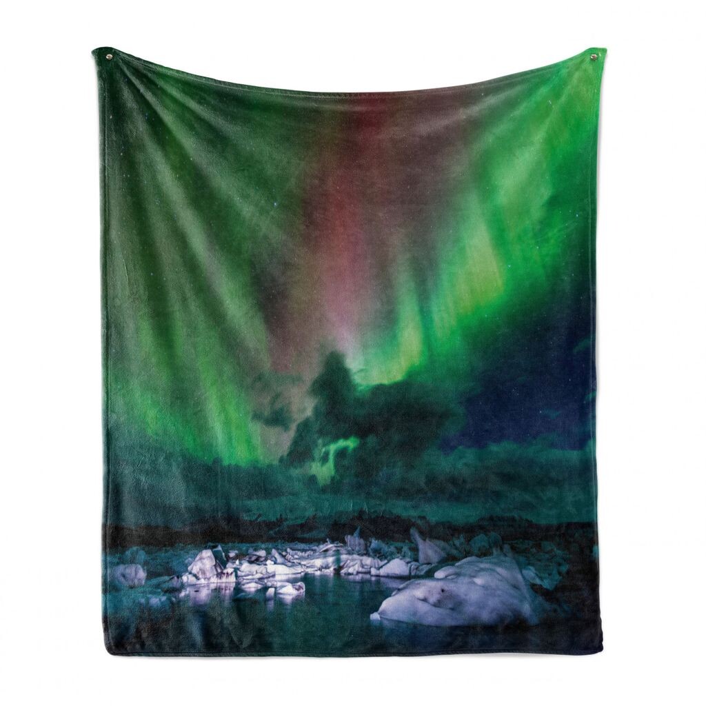 

Мягкое фланелевое флисовое одеяло ABAKUHAUS Northern Lights, уличный пейзаж, уютный плюш для использования в помещении и на открытом воздухе, 125 x 175 см, разноцветное
