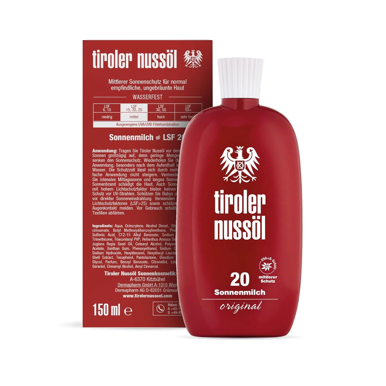 Солнцезащитный лосьон Tiroler Nussöl Original SPF 20, 150 мл Tiroler Nussöl — фото 4