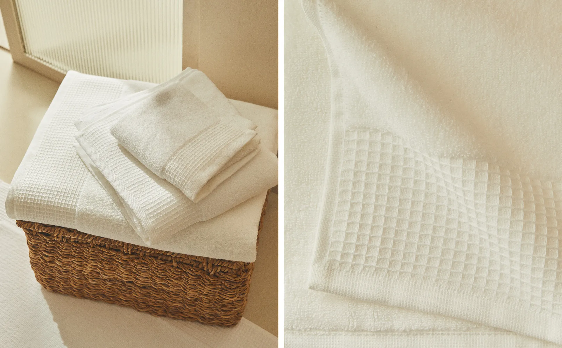 

Хлопковое махровое банное полотенце вафельной вязки Zara Home, белый