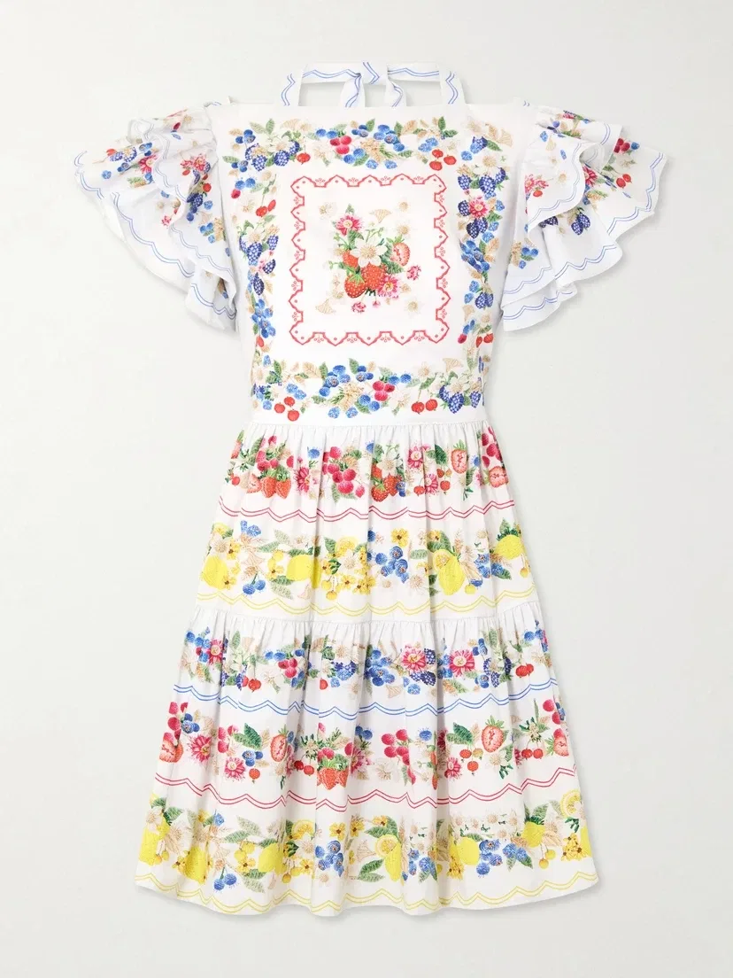 Мини-платье Margarita из хлопкового поплина с рюшами и цветочным принтом Mary Katrantzou, мультицвет