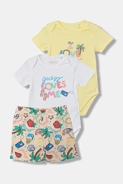 Комплект детский из двух боди и шорт Guess, желтый