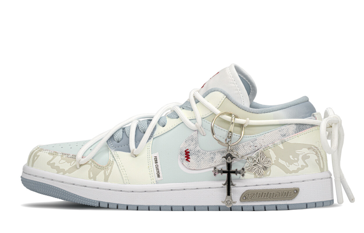 

Кроссовки Air Jordan 1 Vintage Basketball Shoes Women's Low-top White/beige/blue, бежевый/синий