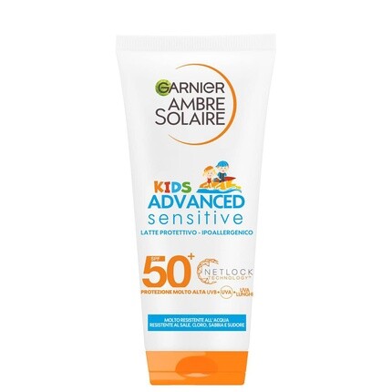 

Солнцезащитное молочко Ambre Solaire для детей, для продвинутых, чувствительных детей, водостойкое, устойчивое к соли и хлору, гипоаллергенное, очень высокая защита, 200 мл, молочко Spf50, Garnier