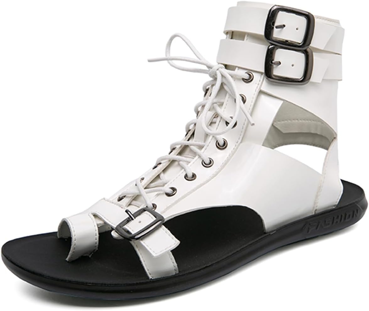 

Мужские сандалии Abborora, римские сандалии, повседневные, противоскользящие, дышащие, на шнуровке с пряжкой, высокие пляжные туфли, белый