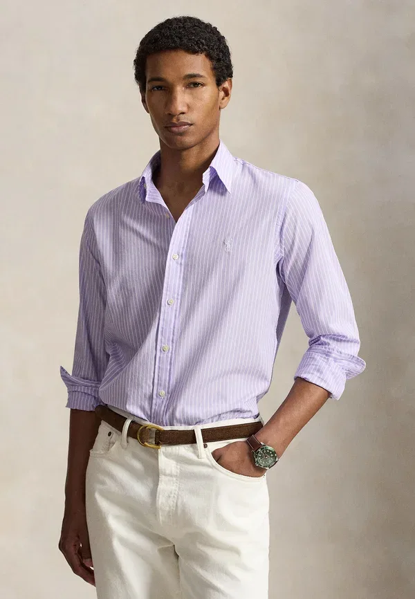 Рубашка Polo Ralph Lauren Custom Fit Striped Broadcloth Shirt, пудрово-фиолетовый белый