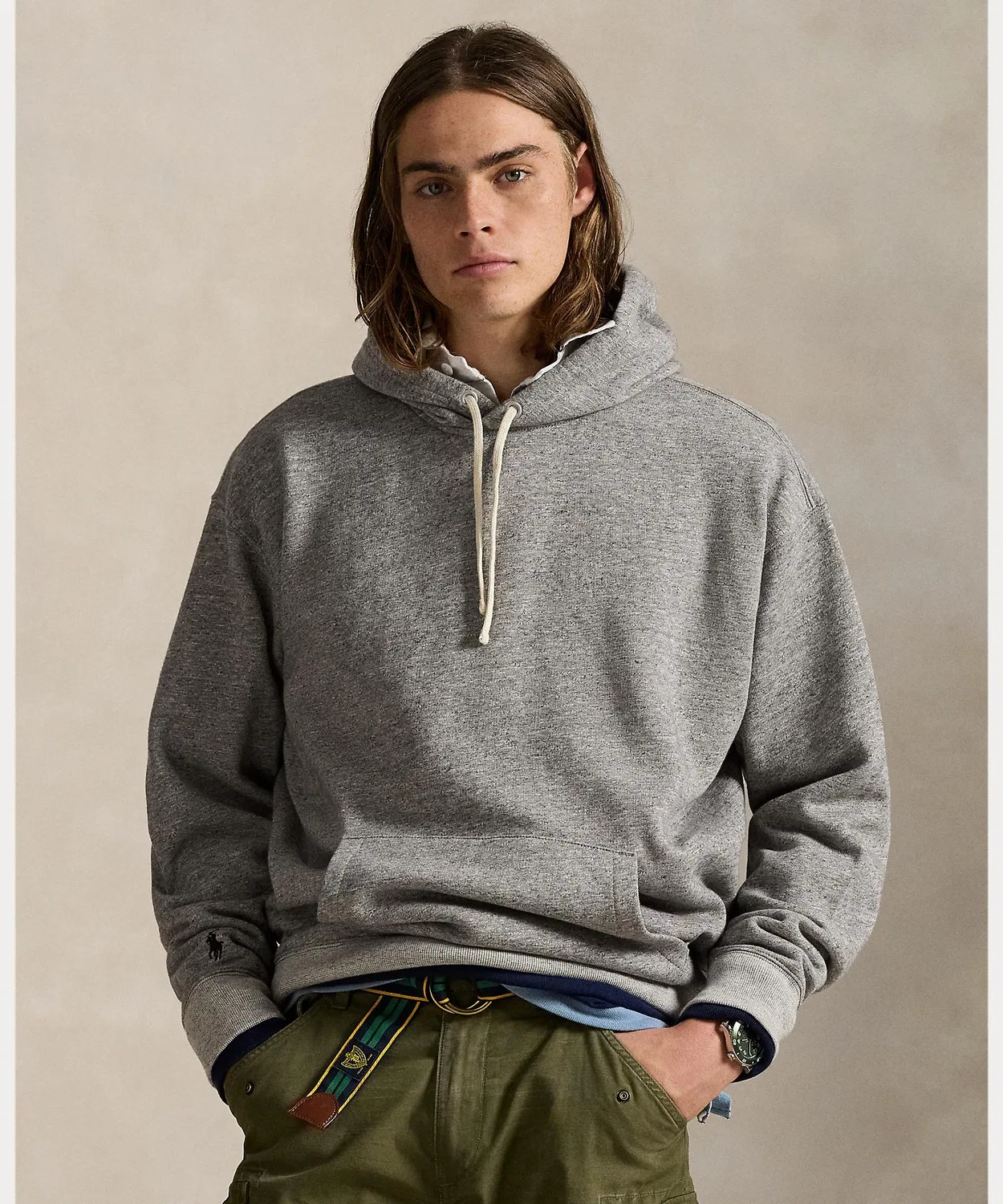 Флисовая худи Big Fit с капюшоном Polo Ralph Lauren, оверсайз, серый