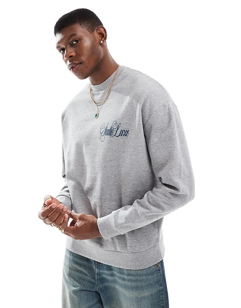 

Толстовка оверсайз с принтом серого меланжа ASOS DESIGN