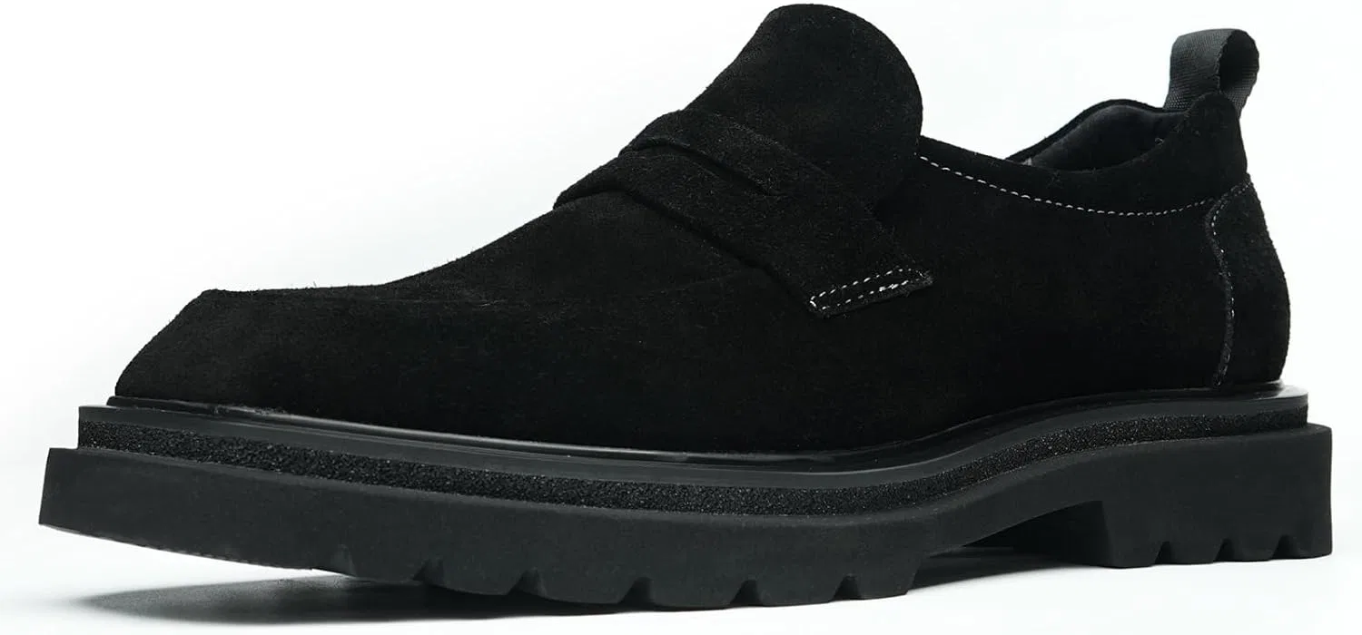 Лоферы мужские кожаные, Square Toe Wide Fit, 96188, Black WinDhana