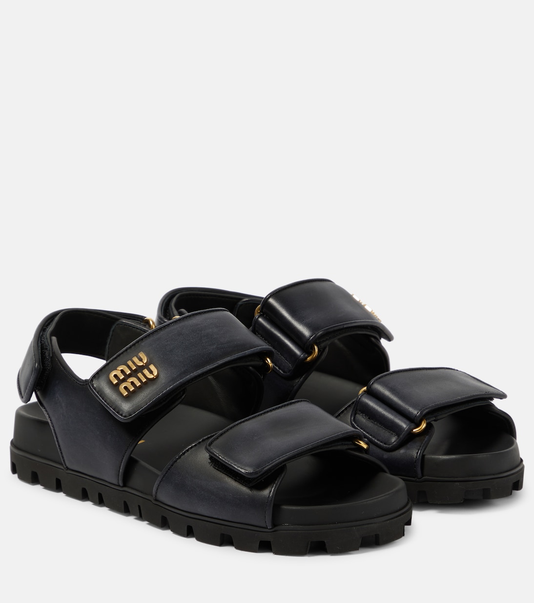 Кожаные сандалии с логотипом Miu Miu, Nero