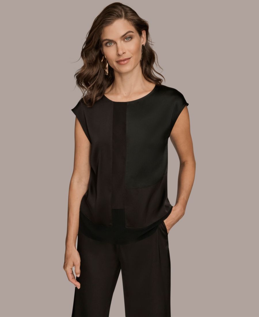 

Женская блузка с короткими рукавами и круглым вырезом Donna Karan New York, Black