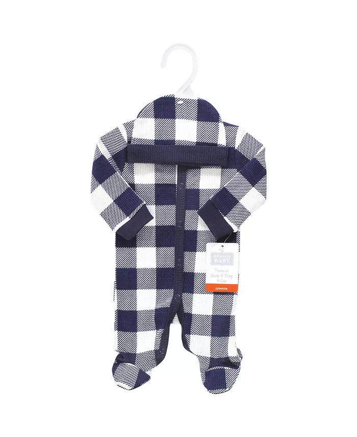 Комплект для новорожденных Hudson Thermal: боди и шапочка, клетка синяя, размер Preemie Hudson Baby, синий — фото 2