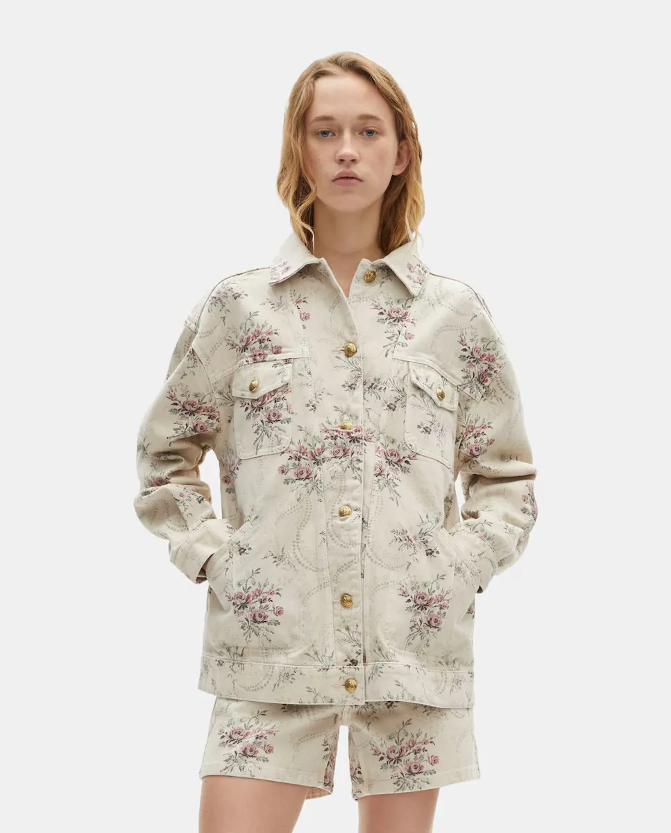 

Женская джинсовая куртка с принтом 'Antik flowers' The Kooples, бежевый