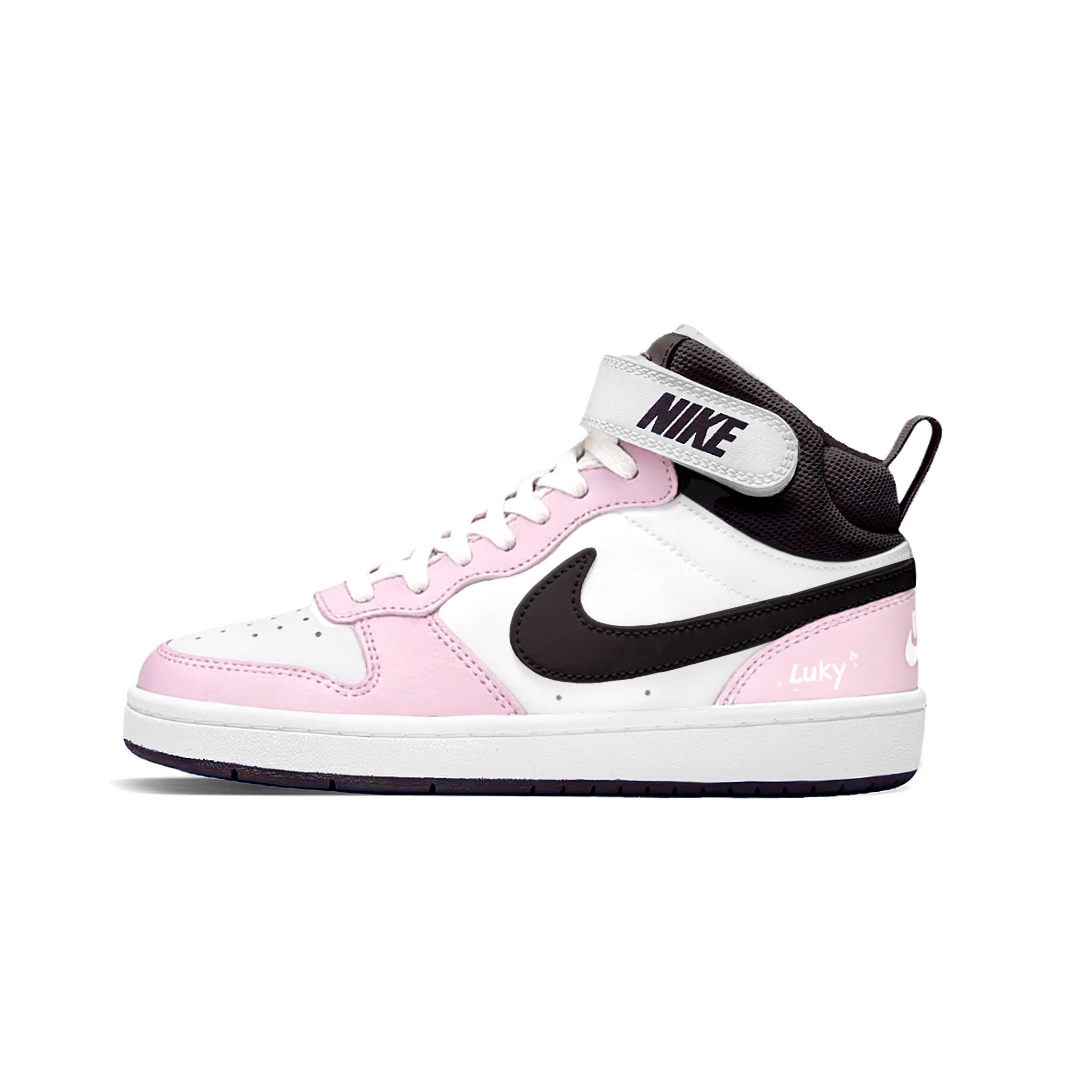 

Nike Court Borough 2 Pink Cherry Blossom Black Chocolate Leather Abrasion Resistant Slip Resistant высокий кроссовок