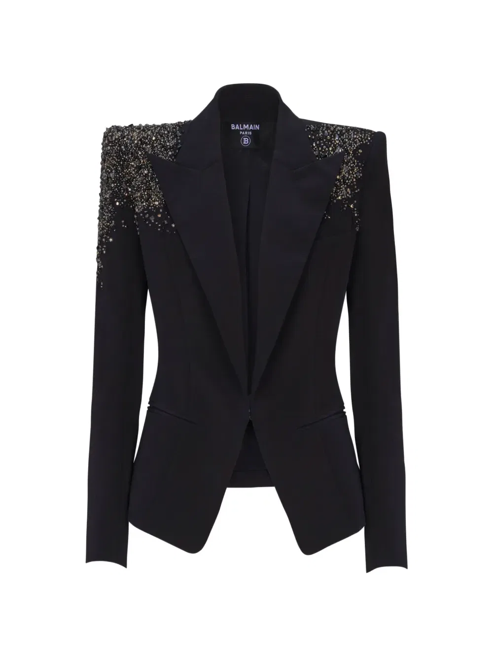 Креповый пиджак с вышивкой BALMAIN, черный
