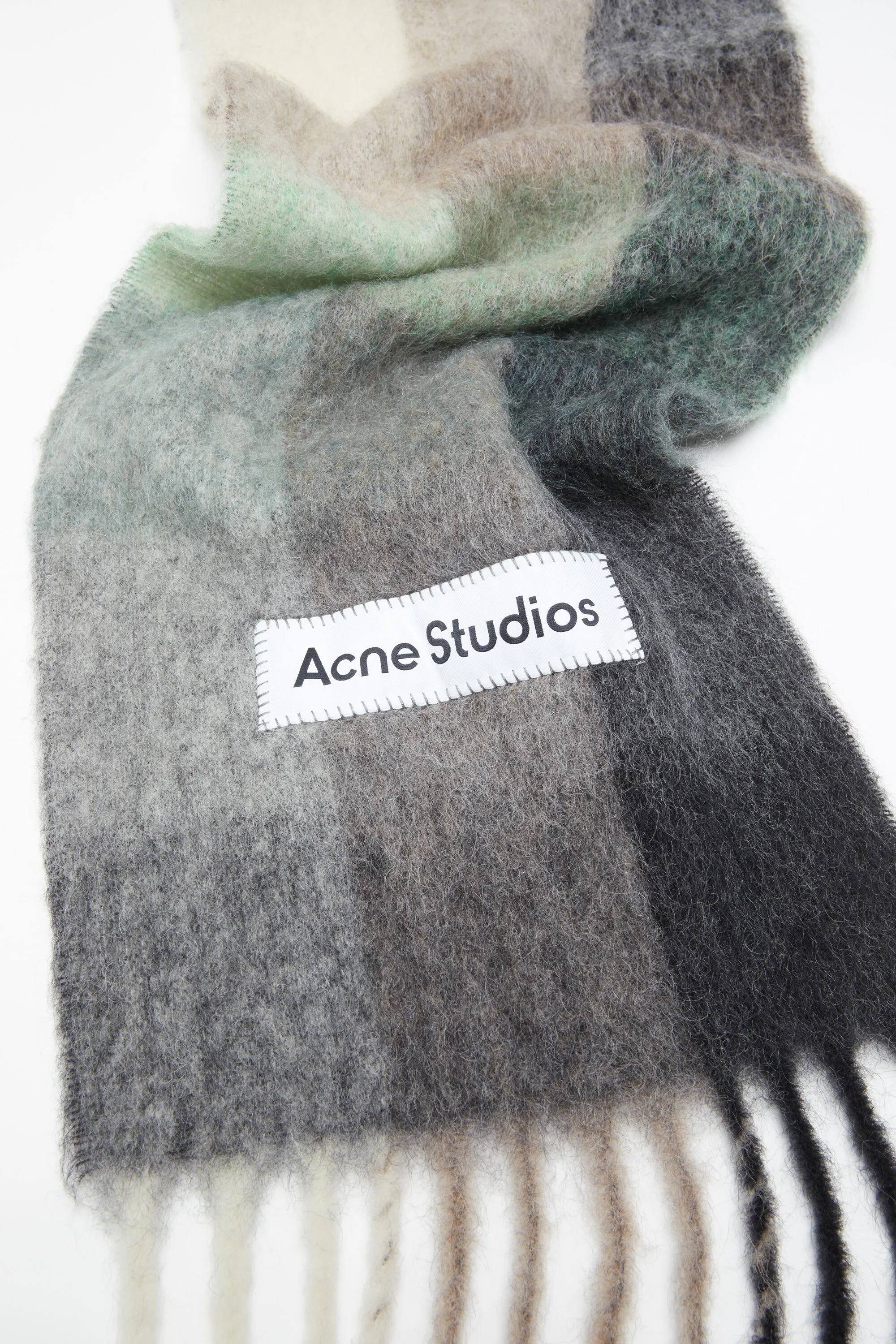 Шарф в клетку из мохера Acne Studios, Green/grey/black — фото 4