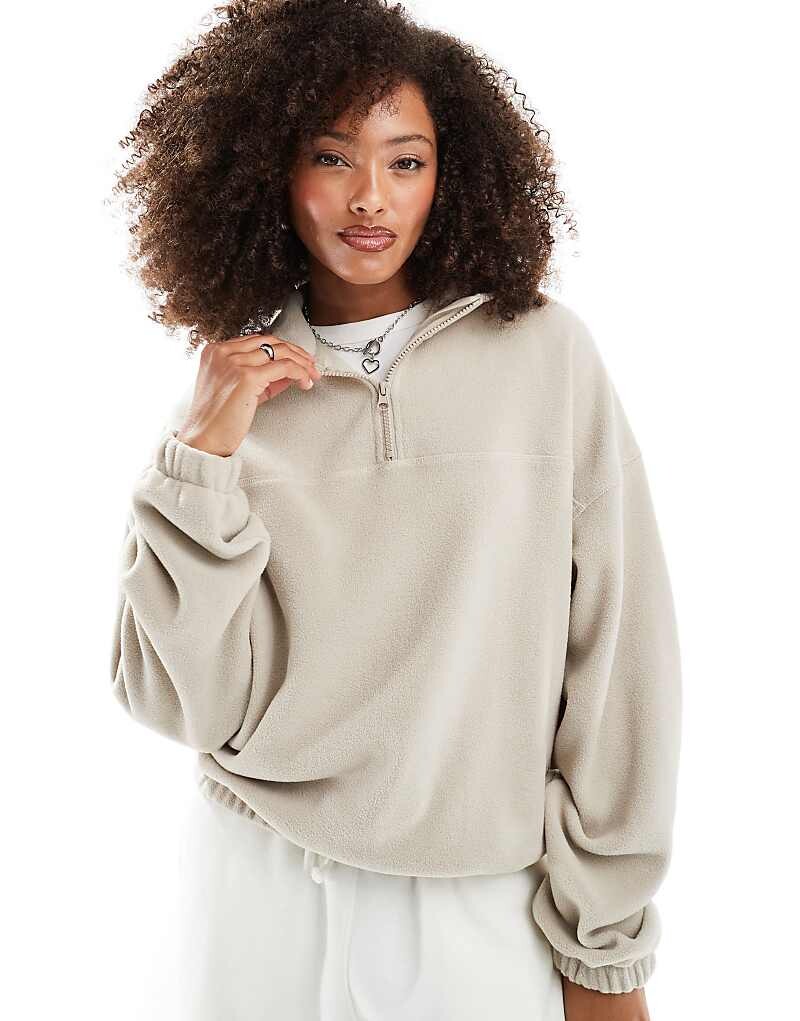 

ASOS DESIGN – флисовая толстовка на молнии каменно-бежевого цвета